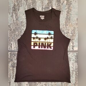 Pink Vs Trooical Glitter Palm Tree Black Tank Top Small